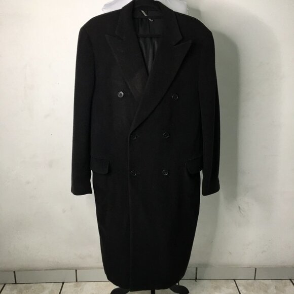 Canali Men's Black 100% Pure Wool Overlap Coat Size 48 Regular